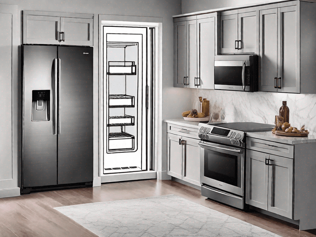 A whirlpool counter depth french door refrigerator and a samsung family hub refrigerator side by side