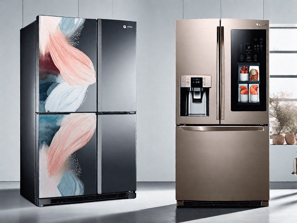 The lg craft ice refrigerator and the samsung bespoke 4 door flex refrigerator side by side