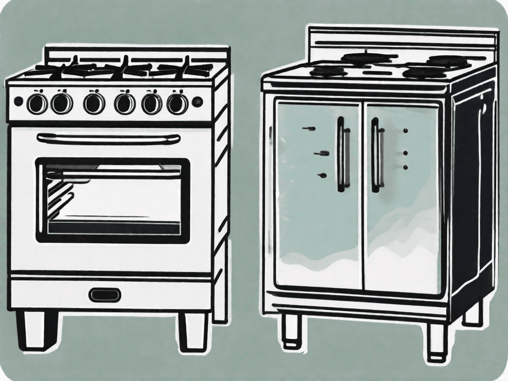 A freestanding gas stove and a slide-in gas range side by side