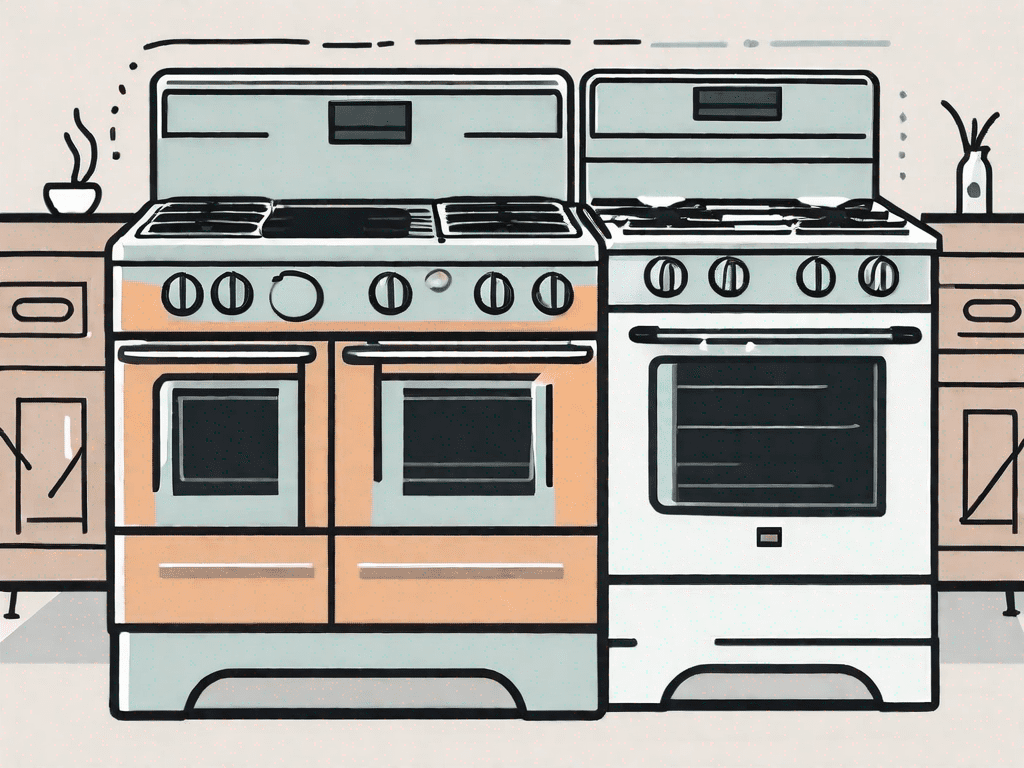 A freestanding gas range and a slide-in range side by side