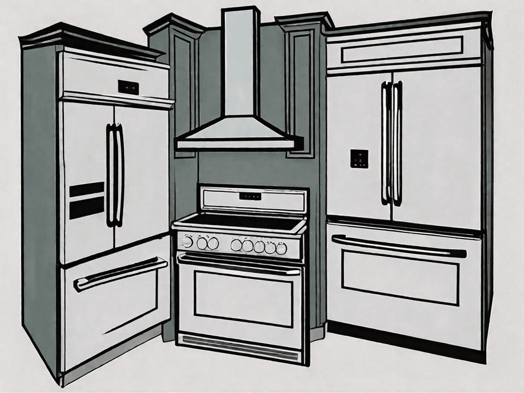A double wall oven and a single oven gas range side by side