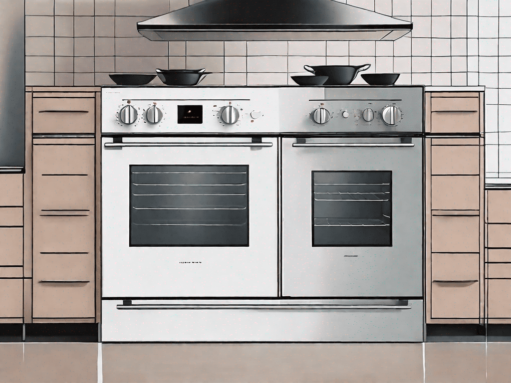 A double electric wall oven side by side with a single oven range
