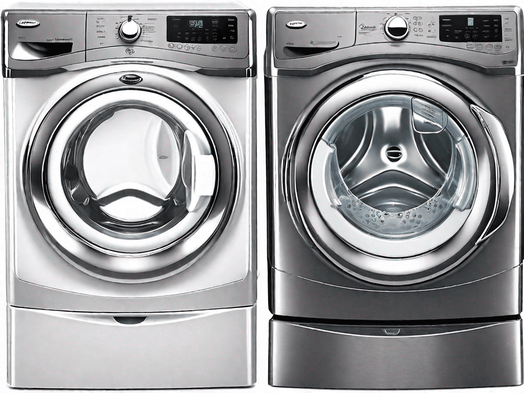 The whirlpool cabrio and maytag bravos washing machines side by side