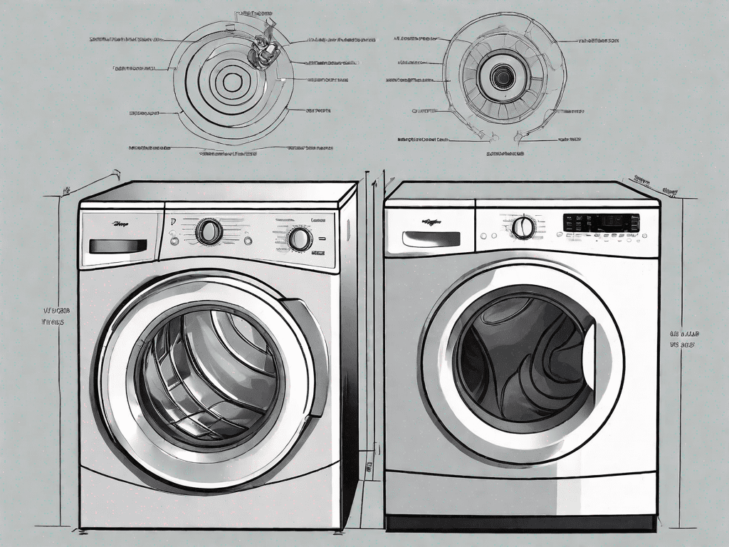 A whirlpool agitator top load washing machine side by side with an impeller washer
