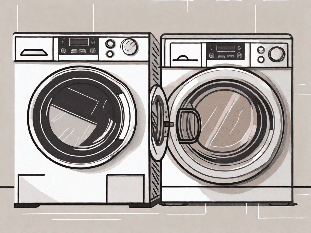 A high-efficiency impeller washer and a front-load washer side by side