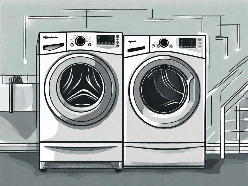 A whirlpool top load washer and a front load washer side by side