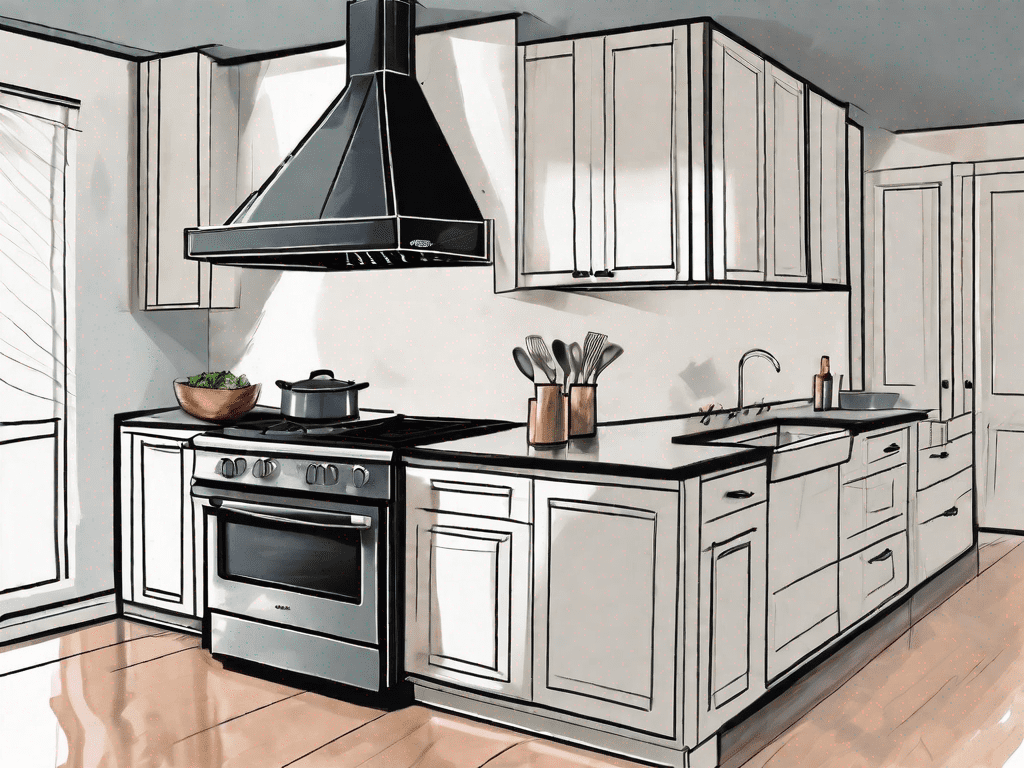 An under cabinet range hood and a wall mount range hood in a kitchen setting