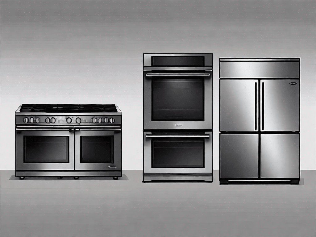 A sleek black stainless steel range next to a traditional stainless steel range