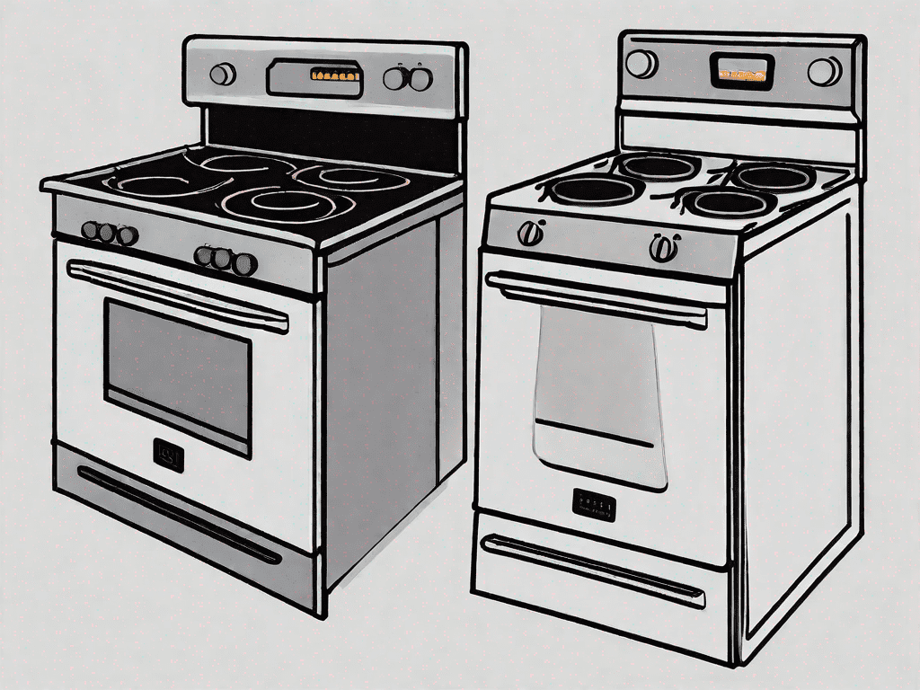 A double oven gas stove and a single oven gas stove side by side