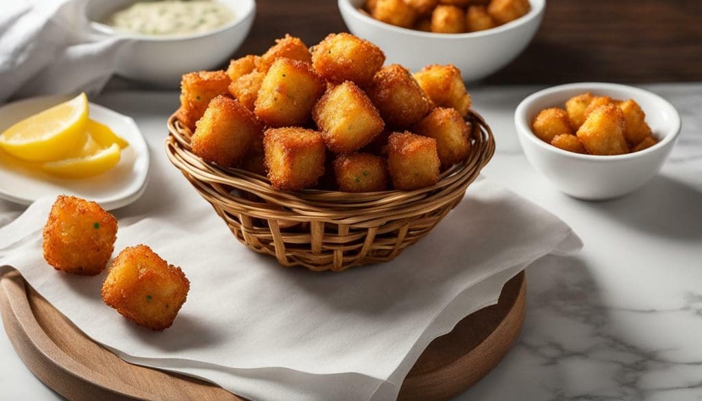 Air fryer basket full of golden tater tots