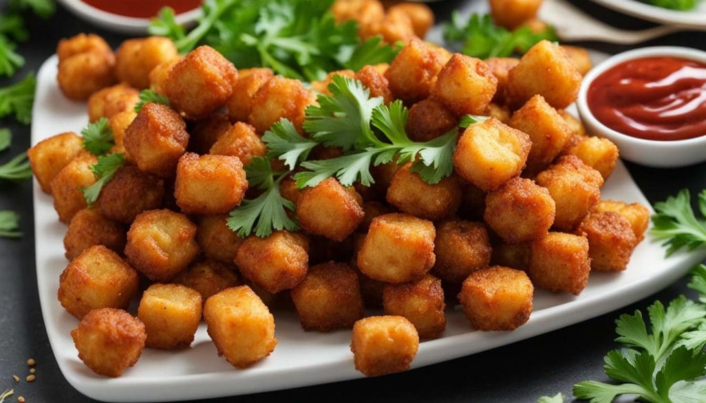 Crispy Ore Ida Mini Tater Tots cooked in an air fryer