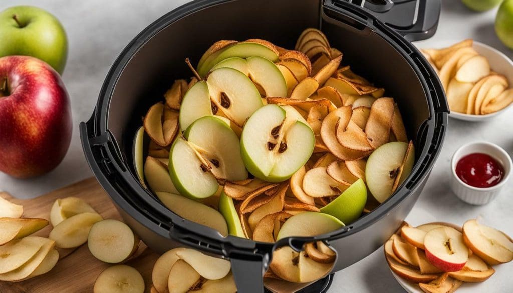 Dehydrated apple chips in an air fryer