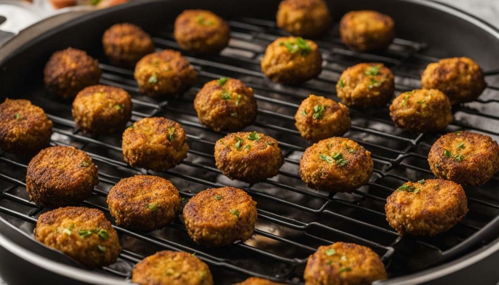 air fryer full of crispy falafel