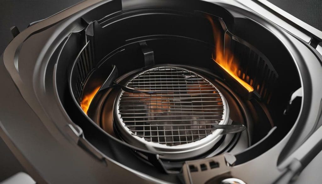 air fryer with warning sign