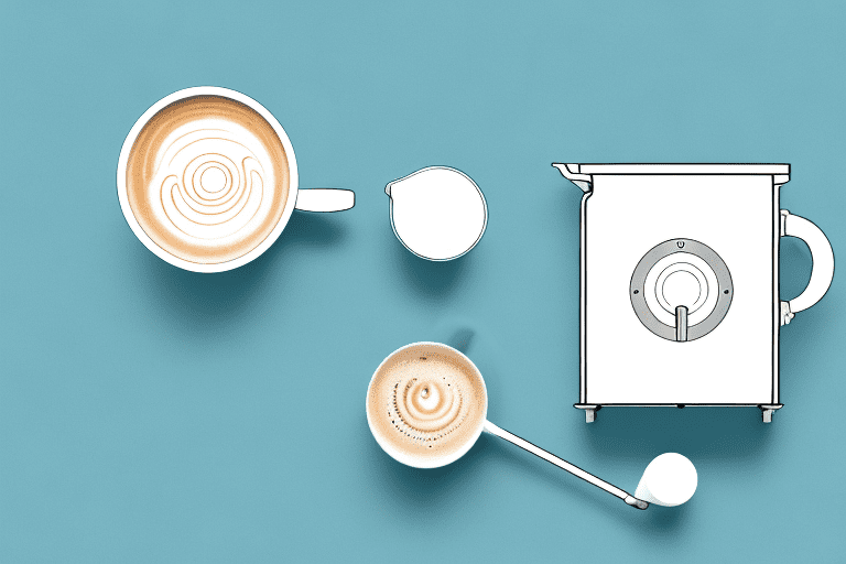 A milk frother with troubleshooting tools and a cup of steamed milk
