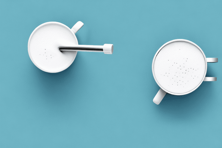 A micro-foam milk frother with its components and a cup of frothed milk