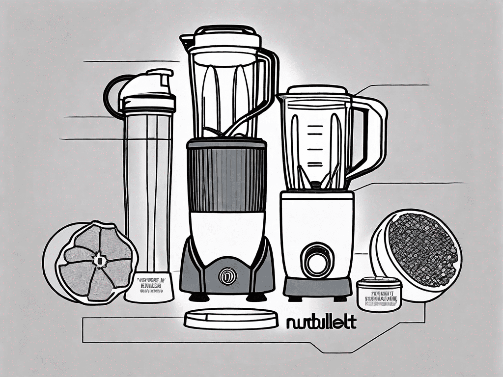 A nutribullet blender disassembled into its component parts