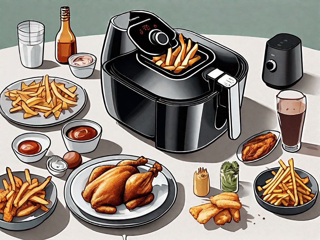 The philips airfryer xl with various food items around it