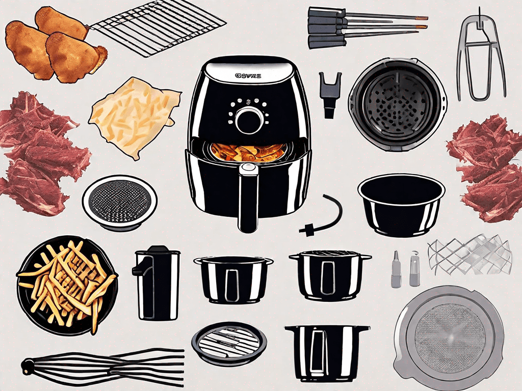 A gowise air fryer taken apart with its components spread out