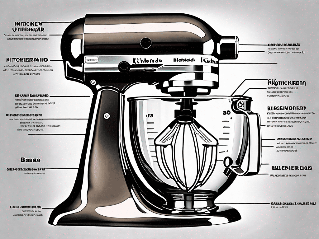 A kitchenaid blender with various parts highlighted