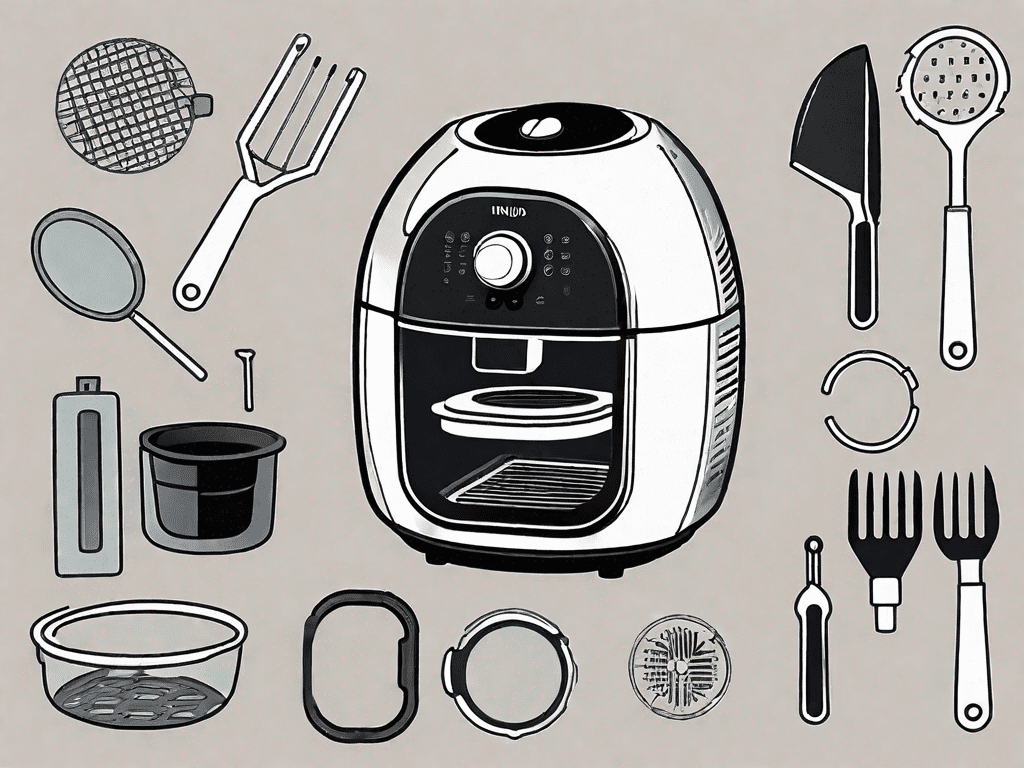 A ninja foodi air fryer with various tools like a screwdriver