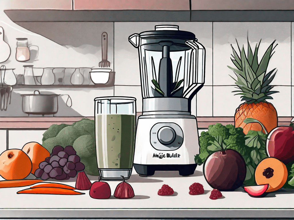 A magic bullet blender sitting on a kitchen counter