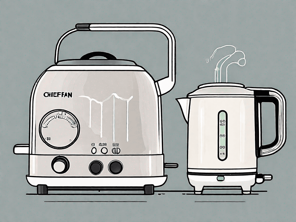 A chefman electric kettle opened up with various parts like the heating element